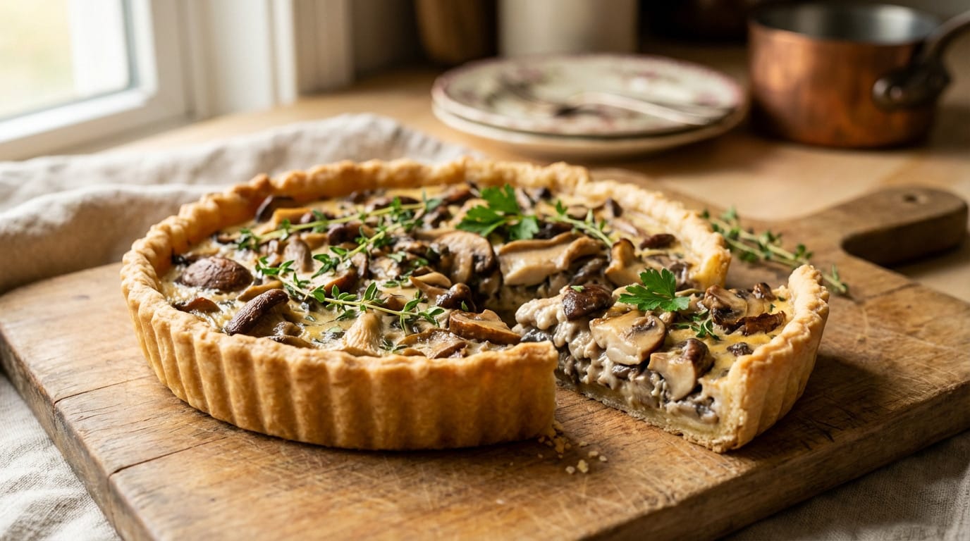 Recette de tarte aux champignons avec pâte croustillante et garniture crémeuse
