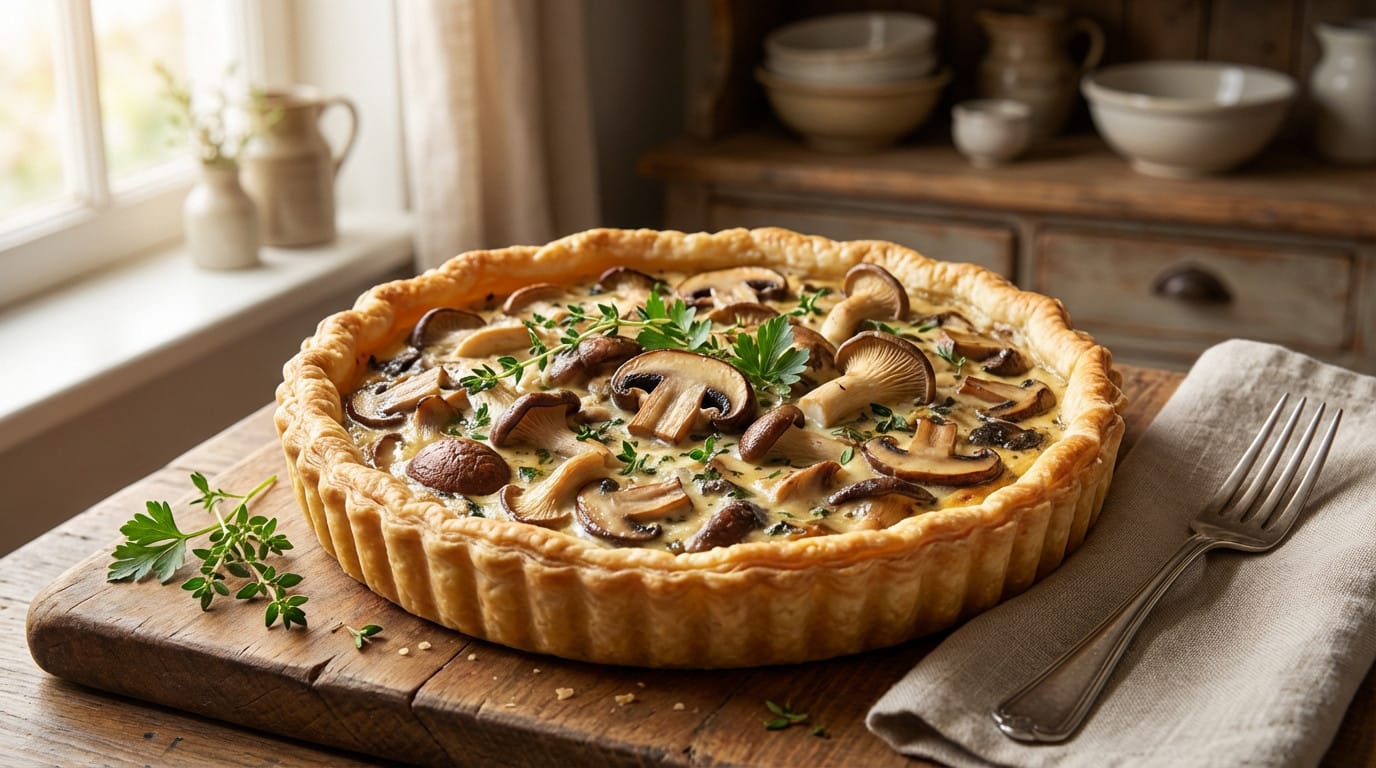 Recette de tarte aux champignons crémeuse avec garniture forestière