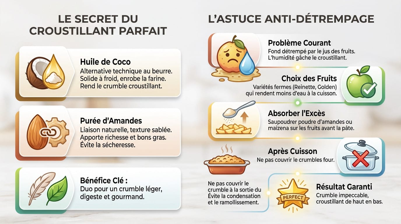 Crumble aux pommes croustillant et doré sans beurre, texture sablée parfaite