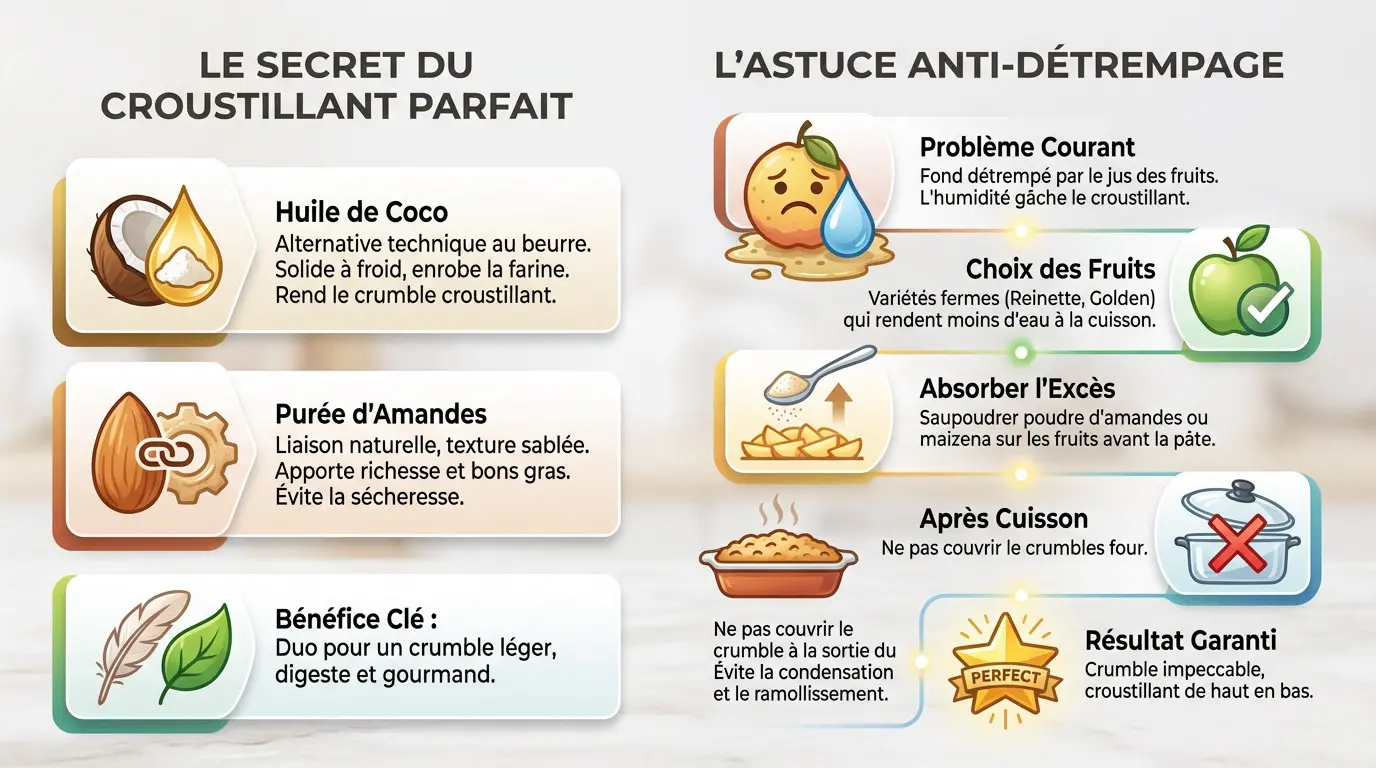 Crumble aux pommes croustillant et doré sans beurre, texture sablée parfaite