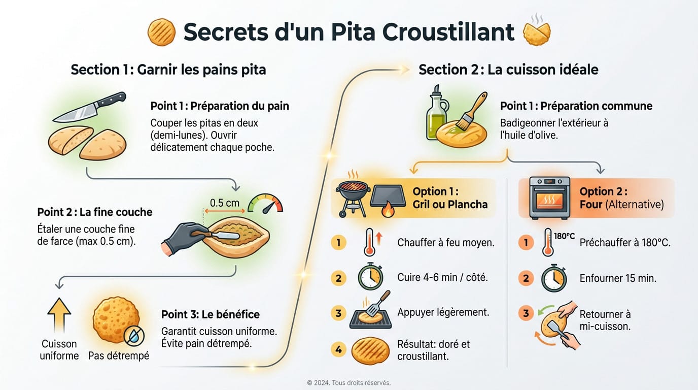 Arayes libanais pain pita farci viande hachée croustillant sur plancha