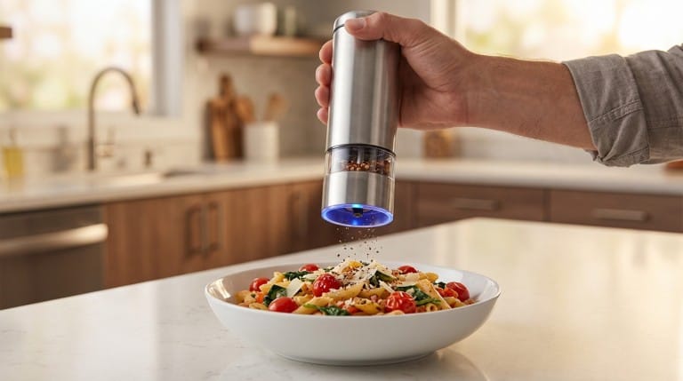 Moulin électrique Tristar pour sel et poivre avec lumière LED intégrée, idéal pour une cuisine précise