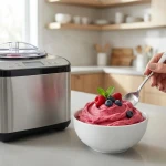 Sorbet maison avec sorbetière en cuisine moderne