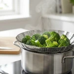 Brocolis cuits à la vapeur dans une casserole