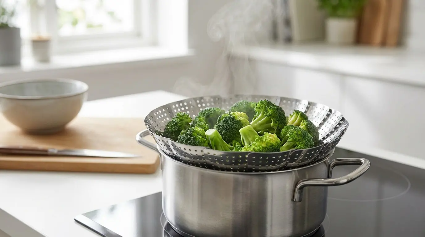 Brocolis cuits à la vapeur dans une casserole