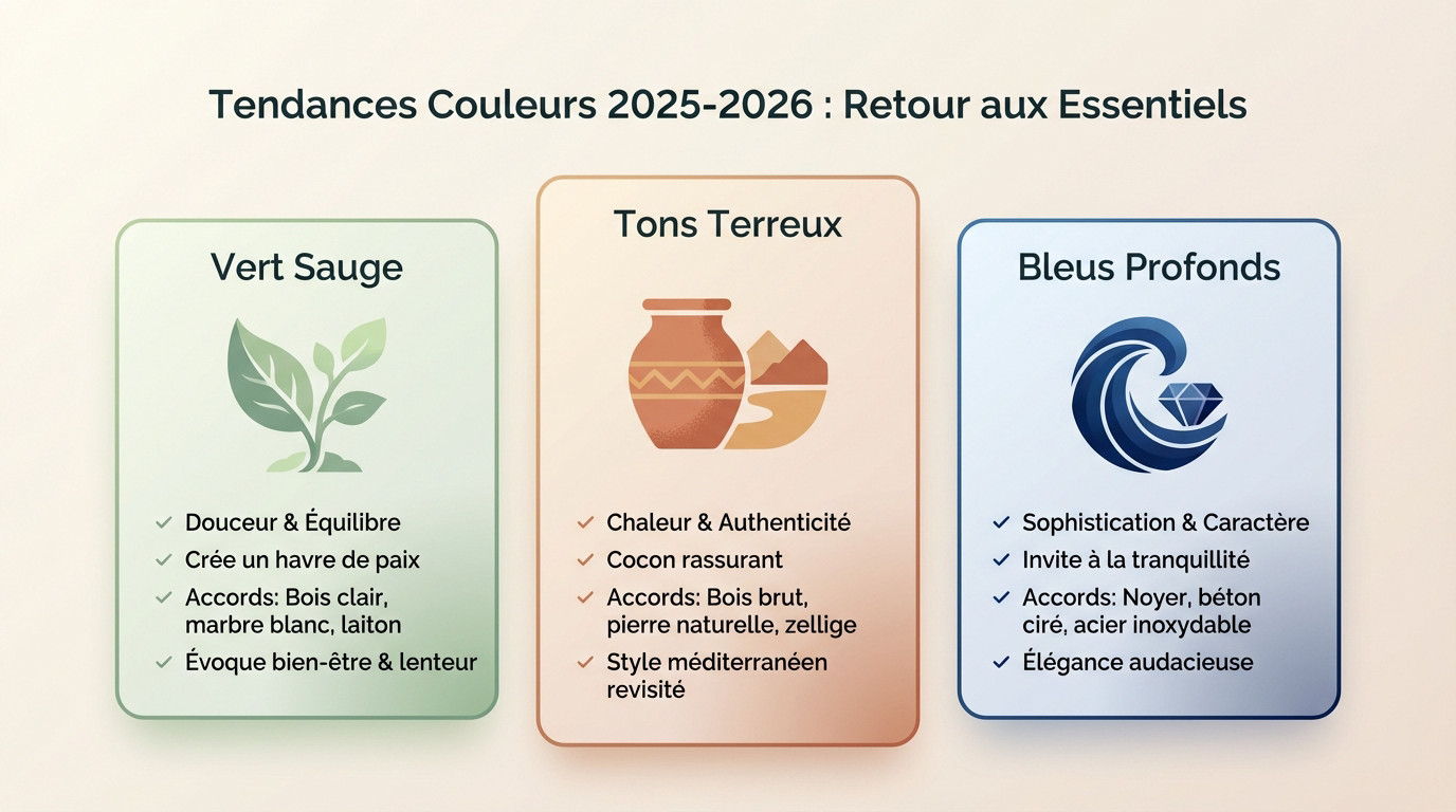 Cuisine tendance 2025-2026 avec palettes naturelles et apaisantes