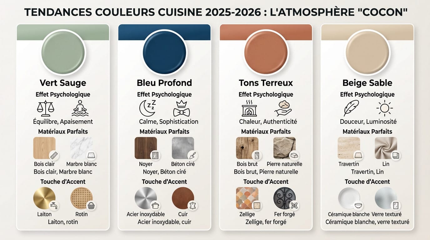 Cuisine tendance 2025 vert sauge et bois clair