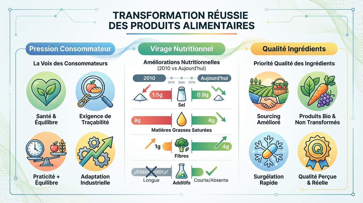 Comparaison entre un plat préparé industriel ancien et une option saine moderne riche en légumes