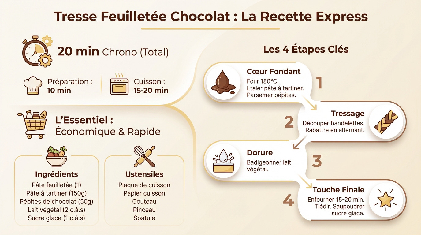 Tresse feuilletée au chocolat dorée et croustillante sur une grille