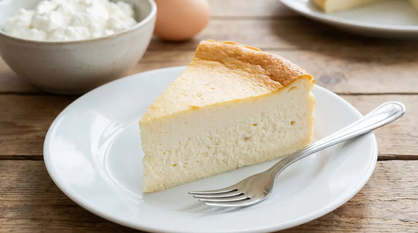 Part de gâteau au fromage blanc sur assiette