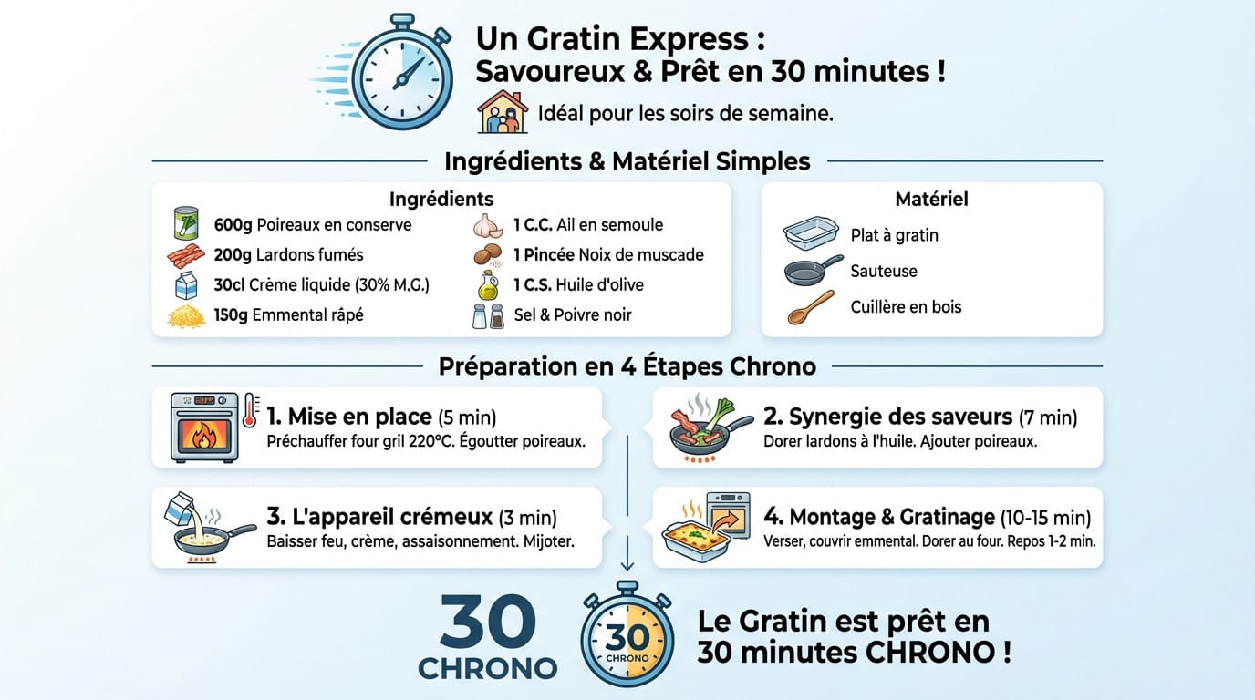 Gratin de poireaux aux lardons doré et crémeux dans un plat en céramique
