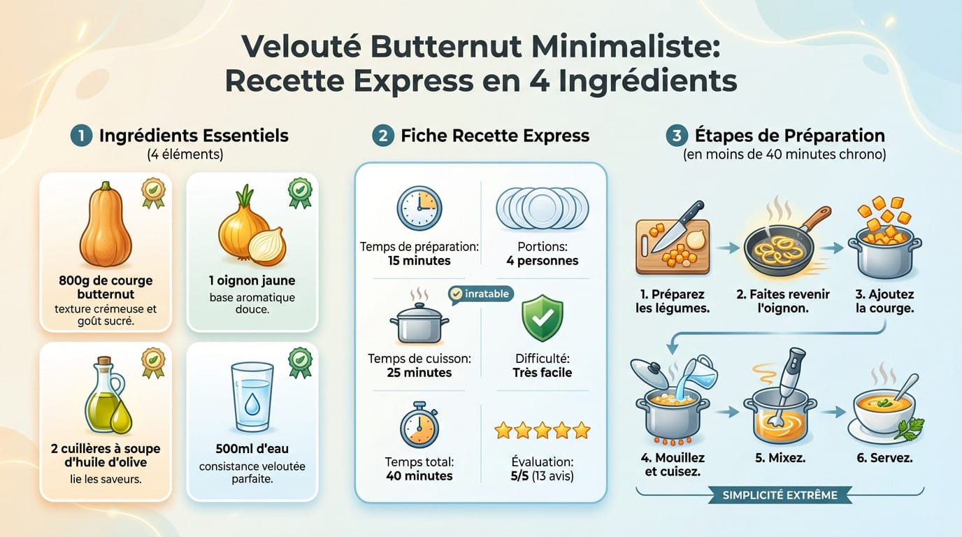 Bol de soupe de courge butternut onctueuse préparée avec seulement 4 ingrédients