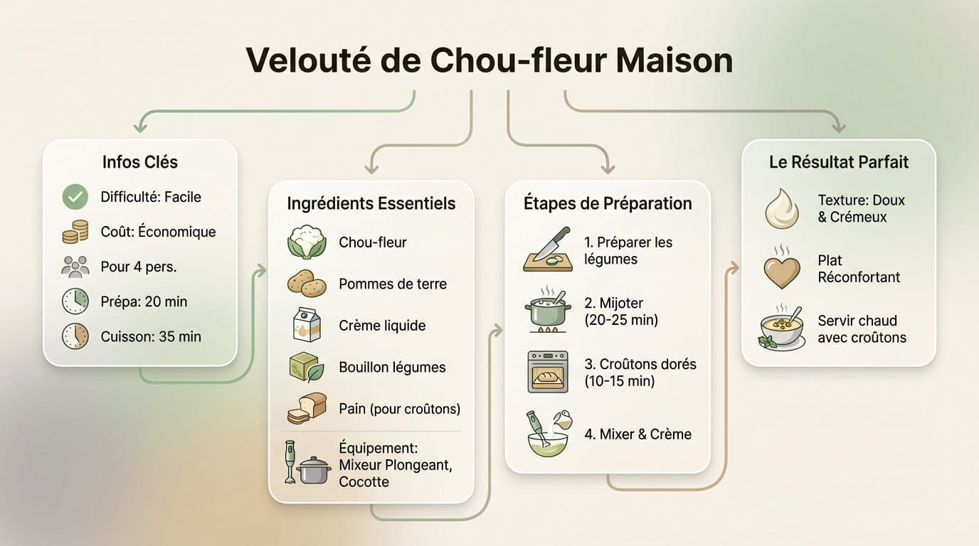 Bol de velouté de chou-fleur crémeux avec croûtons dorés et herbes