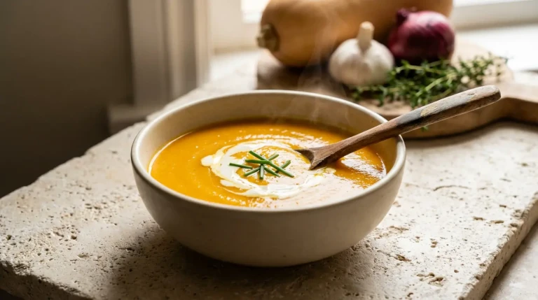 Bol de soupe de potiron crémeuse et chaude