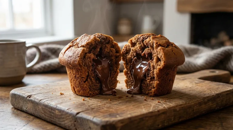 Moelleux au chocolat coulant sur planche en bois