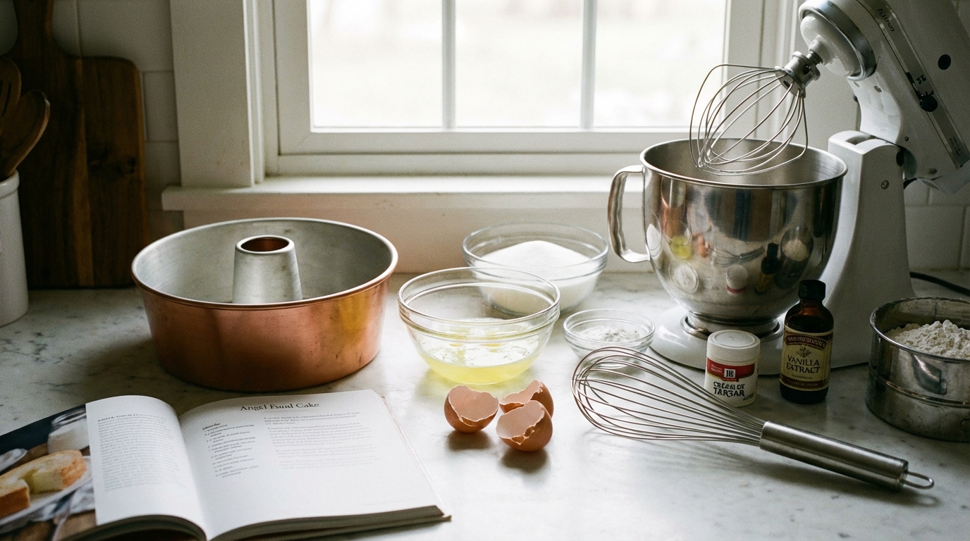 découvrez notre recette d'angel cake aérien, un gâteau léger et moelleux, facile à préparer pour un dessert exquis et rapide.