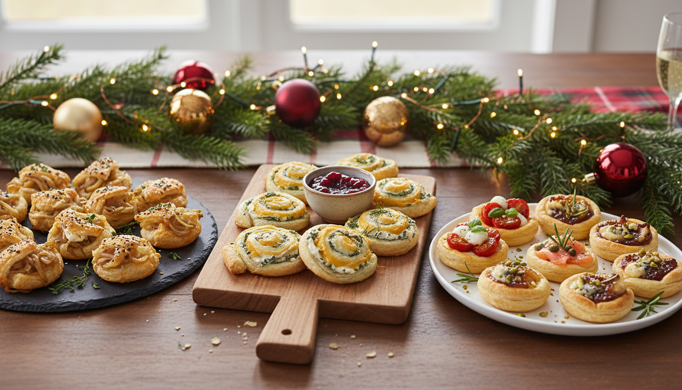 découvrez 3 recettes rapides et gourmandes avec de la pâte feuilletée pour un apéro de noël réussi et sans stress. idées faciles à préparer pour régaler vos invités en toute simplicité.