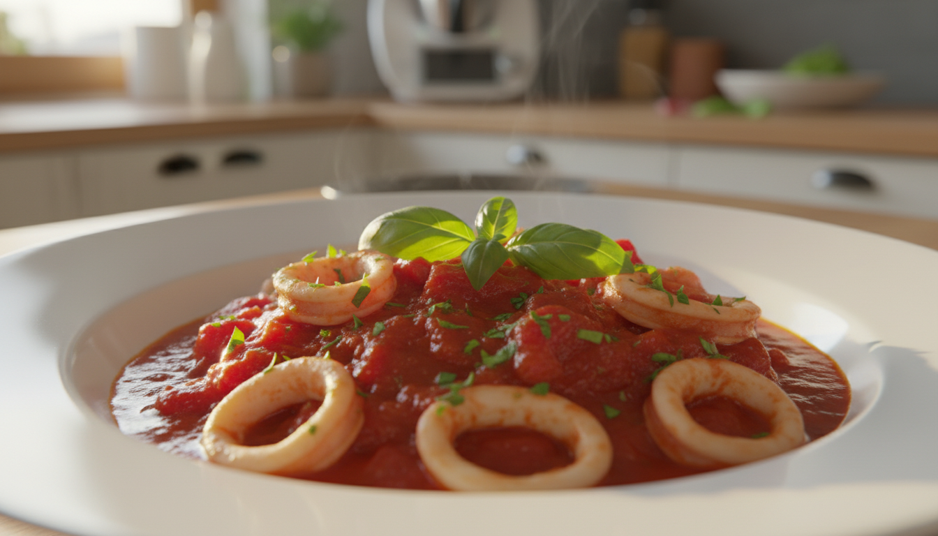 découvrez notre recette facile et rapide de calamars fondants à la sauce tomate réalisée au thermomix, parfaite pour un plat léger et savoureux.