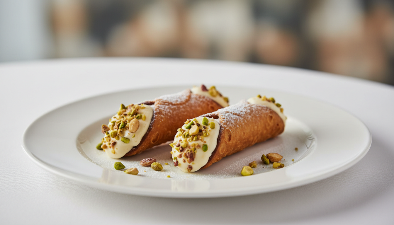 découvrez nos cannoli dorés au four garnis d'une crème pâtissière vanille délicate, pour une douceur maison élégante à savourer à tout moment.