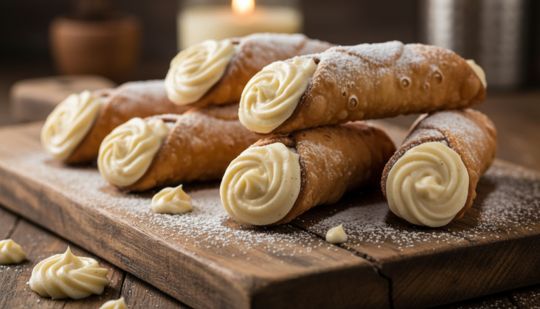 découvrez la recette des cannoli dorés au four, garnis d'une onctueuse crème pâtissière vanille, pour une douceur maison élégante et gourmande à déguster en toute simplicité.