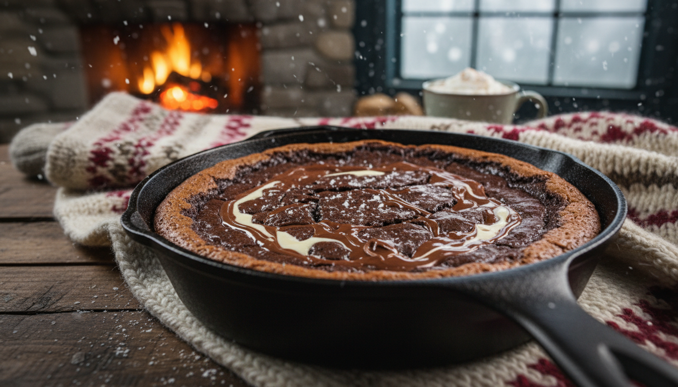 découvrez notre brownie rustique poêlé, une douceur hivernale irrésistible qui fond délicieusement sur la langue et réchauffe les cœurs.