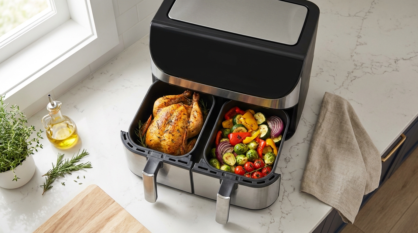 découvrez la cosori air fryer twinfry 10l, la friteuse sans huile intelligente qui allie cuisson saine et technologie connectée pour des repas délicieux et faciles à préparer.