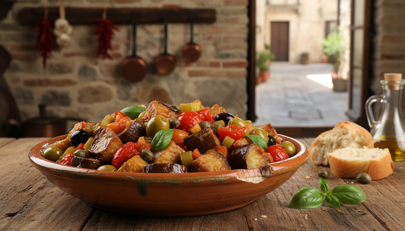 savourez la caponata sicilienne maison, un plat gourmand et ensoleillé qui évoque la douceur des vacances et émerveille vos papilles.