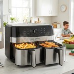 découvrez la friteuse xxl de 12l avec double compartiment pour cuisiner deux plats simultanément, rapidement et efficacement. idéale pour faciliter vos repas en famille ou entre amis.