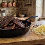 savourez un velouté de topinambours onctueux, rehaussé par des chips croquantes de magret séché et un fromage fondant pour un délice automnal unique et réconfortant.