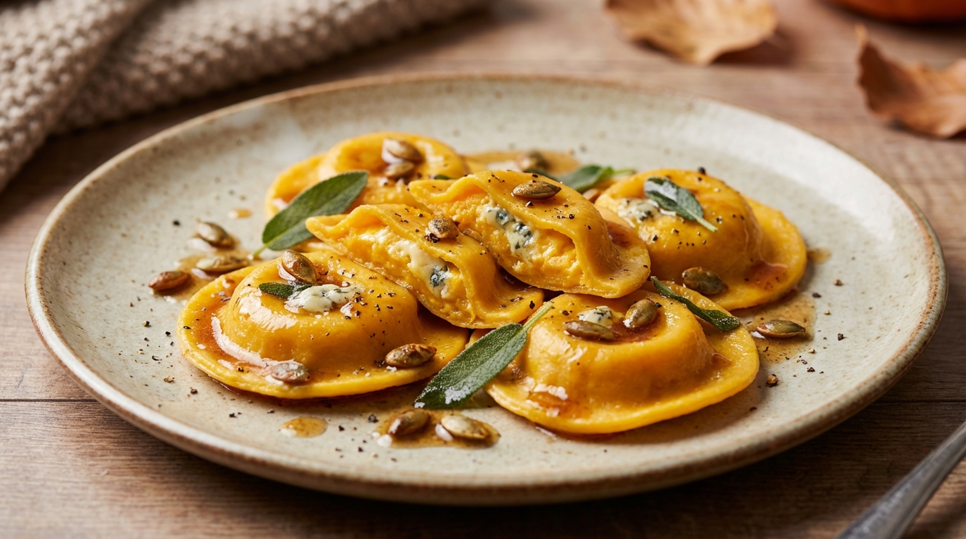 savourez l'automne avec nos raviolis au potimarron et fromage bleu, une recette gourmande et réconfortante qui éveillera vos papilles.