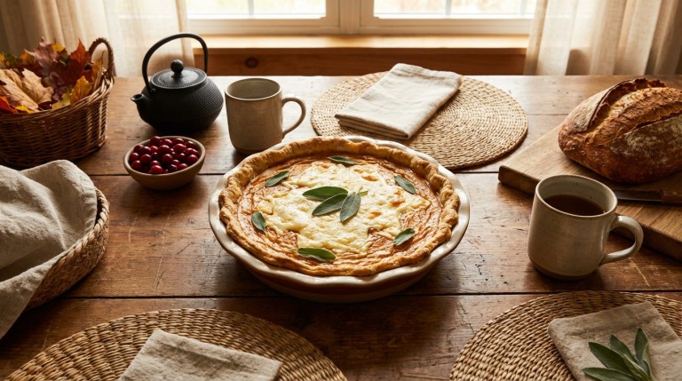 découvrez une recette automnale savoureuse avec notre quiche au potimarron et fromage frais, parfaite pour réchauffer vos repas de saison.