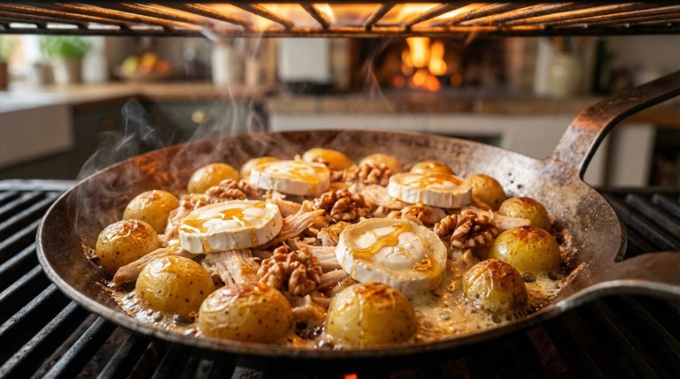 découvrez notre recette gourmande de raclette au chèvre, poulet et miel, alliant fondant et saveurs sucrées-salées pour un repas convivial et délicieux.