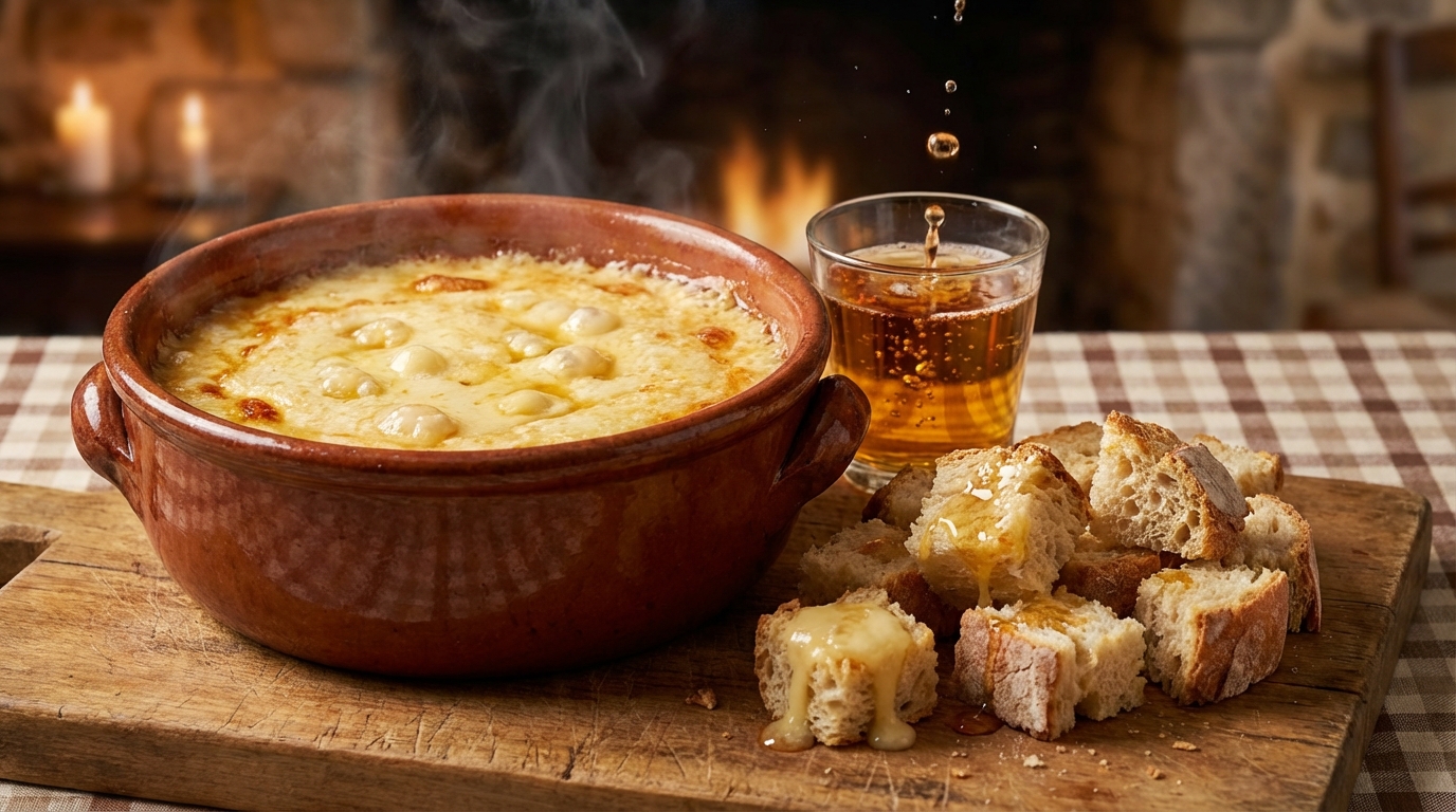 savourez une délicieuse fondue au camembert rehaussée par une subtile touche de cidre, pour un repas convivial et gourmand.