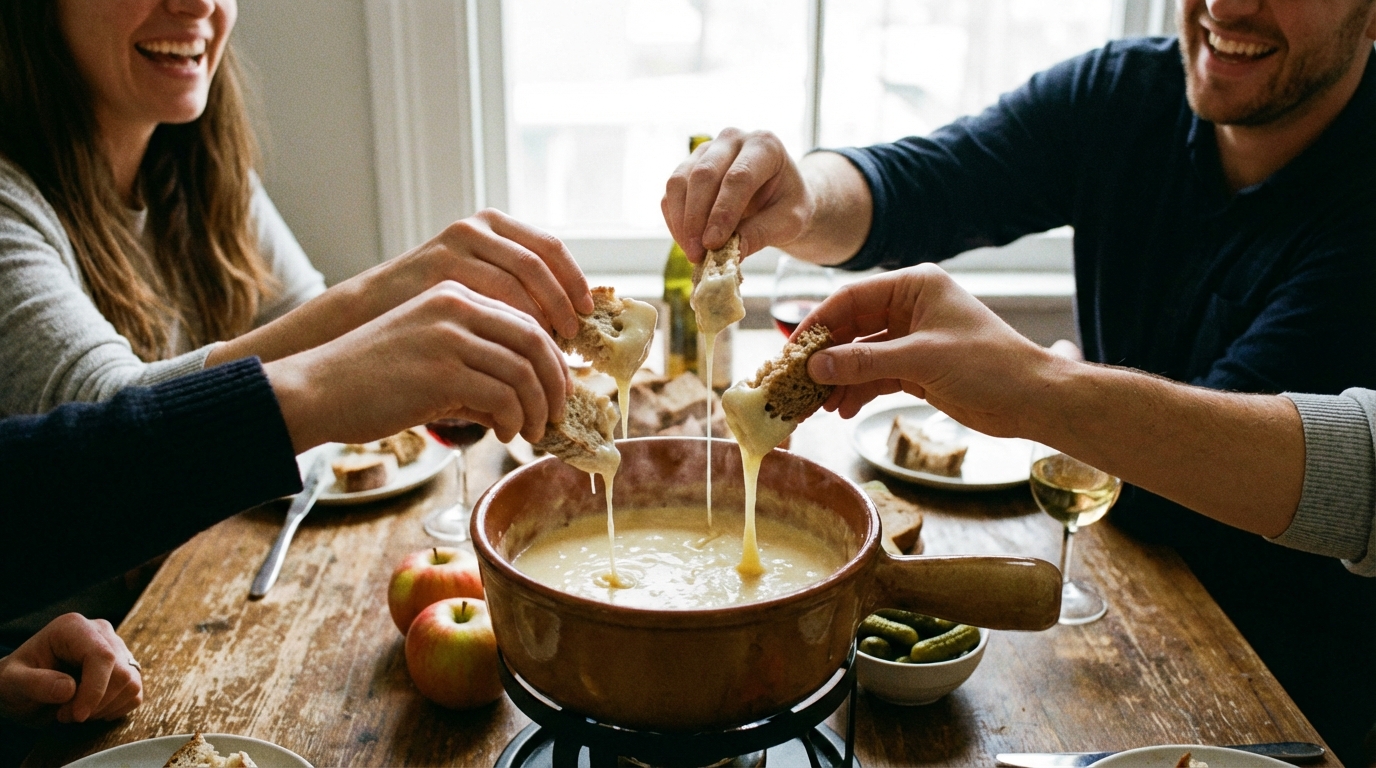 découvrez une délicieuse fondue au camembert, délicatement sublimée par une touche de cidre pour une expérience gourmande et réconfortante.