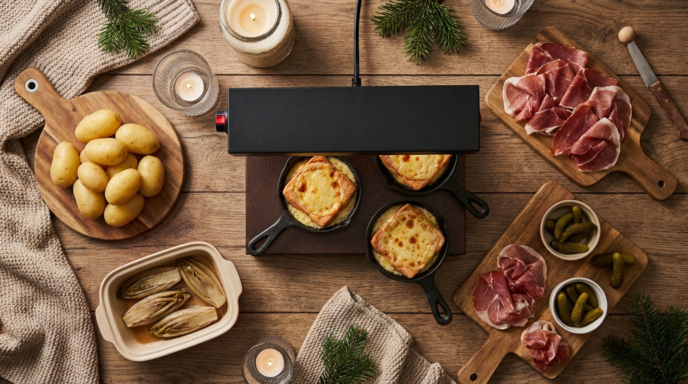 savourez une délicieuse raclette ch’ti avec un maroilles fondant, du jambon savoureux et des endives croquantes pour un repas réconfortant et plein de saveurs du nord.