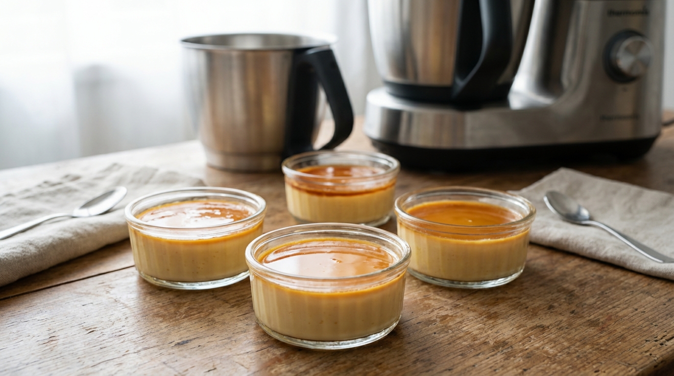découvrez une recette simple et rapide pour préparer des flans vanille légers avec votre thermomix. un dessert délicieux et facile à réaliser en un rien de temps.
