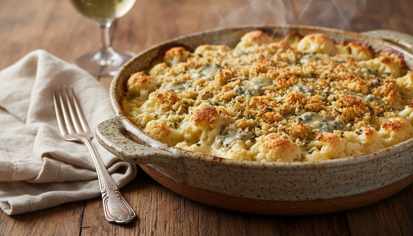 découvrez notre recette réconfortante de gratin de chou-fleur au fromage bleu, parfaite pour réchauffer vos soirées fraîches avec une saveur délicieuse et crémeuse.
