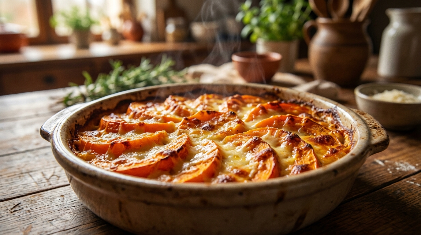 découvrez notre recette facile et gourmande de gratin de potimarron fondant au fromage, un plat délicieux parfait pour réchauffer vos repas d'automne.