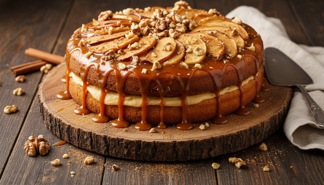 découvrez notre gâteau d’hiver aux pommes caramélisées, avec sa pâte fondante et un sirop doré irrésistible, le classique réconfortant parfait pour les saisons froides.