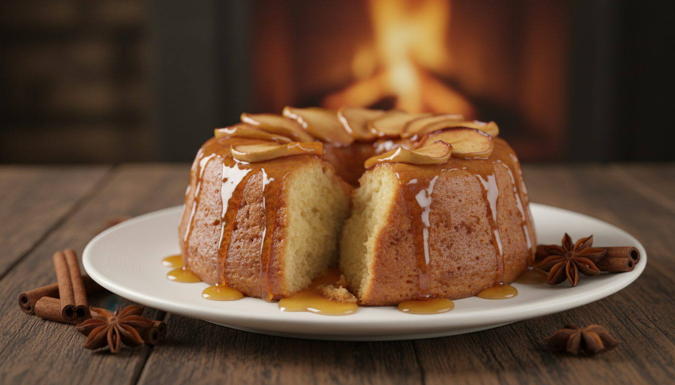 découvrez notre gâteau d’hiver aux pommes caramélisées, une pâte fondante nappée d’un sirop doré, le dessert réconfortant et gourmand à savourer sans attendre.