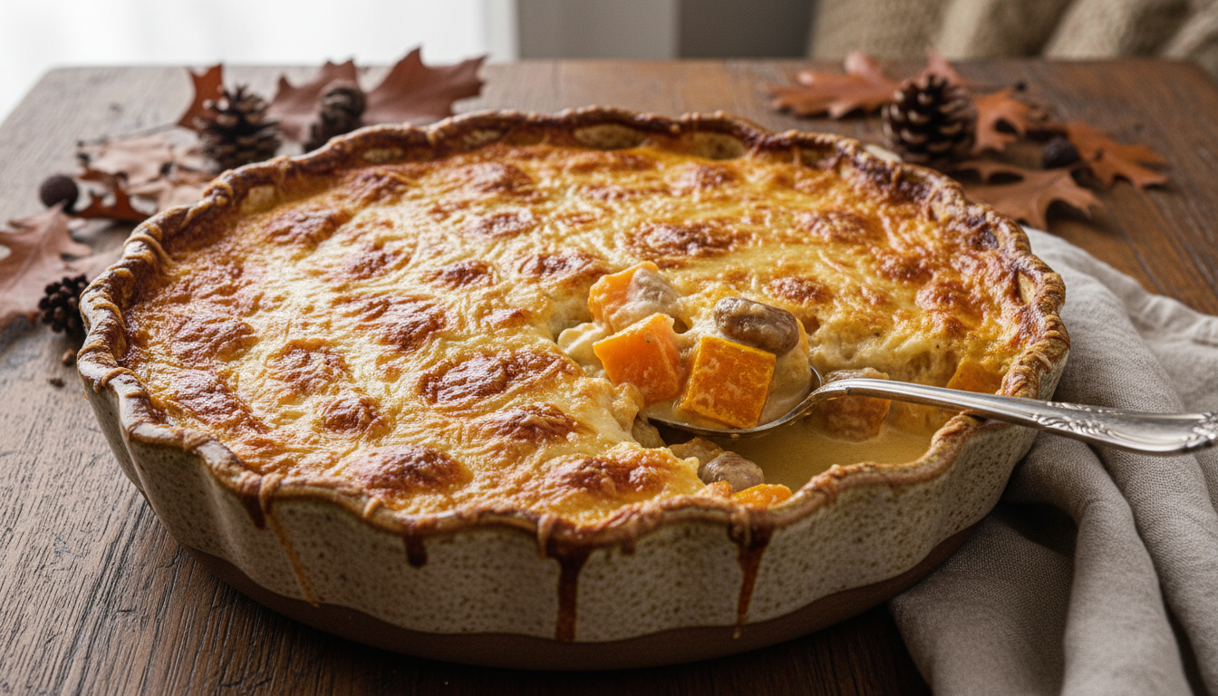 découvrez notre gratin doré et fondant à la courge et aux châtaignes, une recette hivernale réconfortante qui vous réchauffe dès la première bouchée.