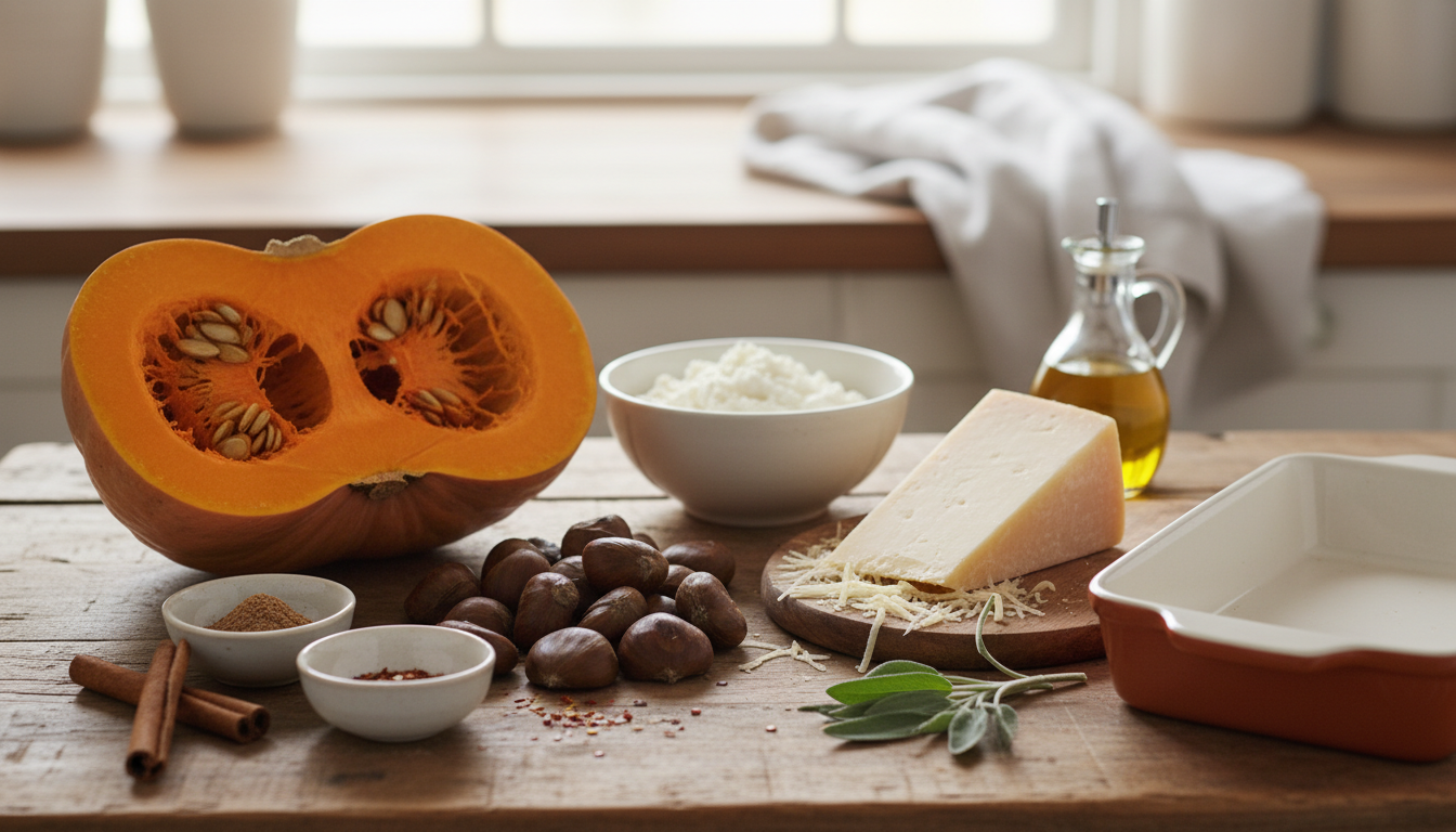 découvrez notre gratin doré et fondant à la courge et aux châtaignes, une recette hivernale réconfortante qui ravira vos papilles dès la première bouchée.