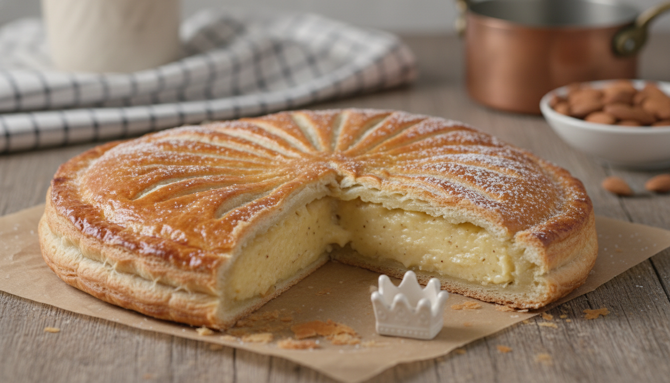 découvrez la galette des rois frangipane de cyril lignac : un feuilletage doré, une crème d’amande fondante et un sirop brillant pour un plaisir irrésistible.