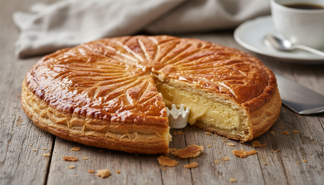 découvrez la galette des rois frangipane de cyril lignac, alliant un feuilletage doré croustillant, une crème d'amande fondante et un sirop brillant irrésistible pour un plaisir gourmand et authentique.