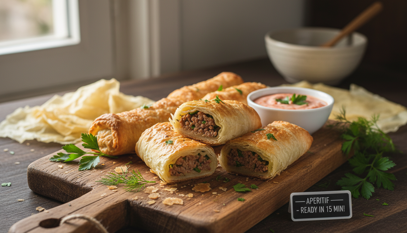 découvrez la recette inratable de roulés ultra croustillants en pâte filo, prêts en seulement 15 minutes, parfaits pour un apéro réussi et rapide.