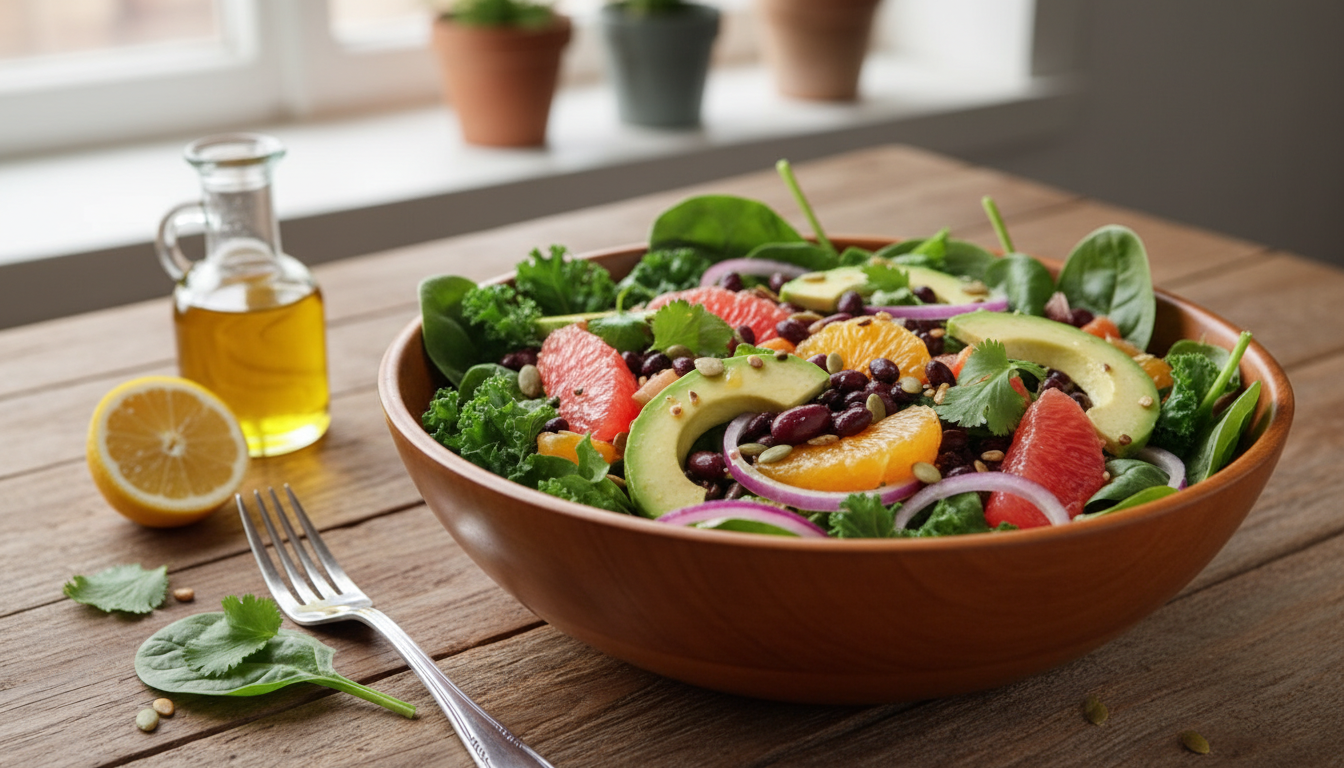 découvrez la salade bien-être alliant haricots, agrumes et avocat, idéale pour détoxifier vos excès festifs tout en se faisant plaisir avec des saveurs fraîches et gourmandes.