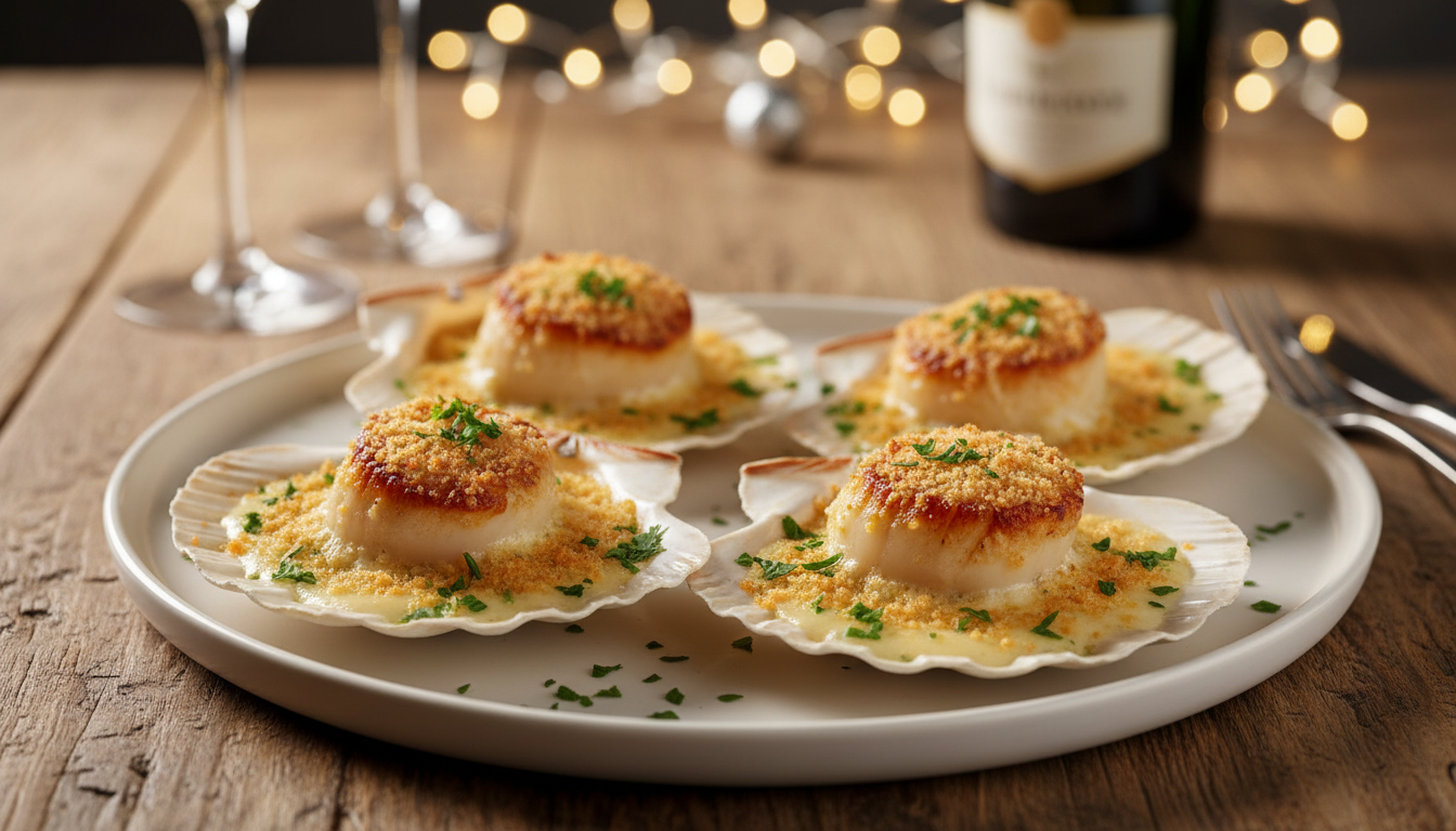 découvrez la recette incontournable des saint-jacques gratinées au vin blanc et crème, parfaite pour un réveillon raffiné et gourmand.