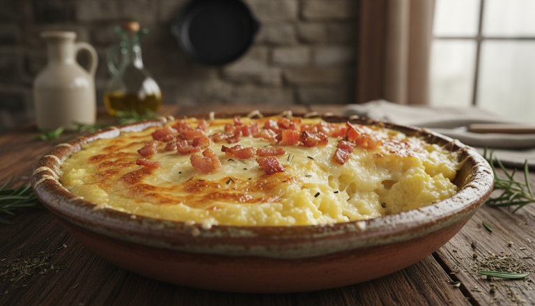 découvrez une recette gourmande de polenta gratinée onctueuse au gorgonzola fondant et pancetta croustillante, parfaite pour un repas savoureux et réconfortant.