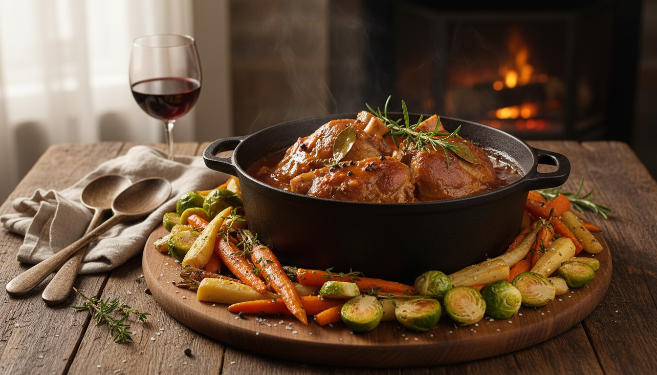 découvrez notre recette de porc fondant en cocotte avec une sauce parfumée, parfaite pour un repas d'hiver réconfortant qui met en valeur légumes et viande.