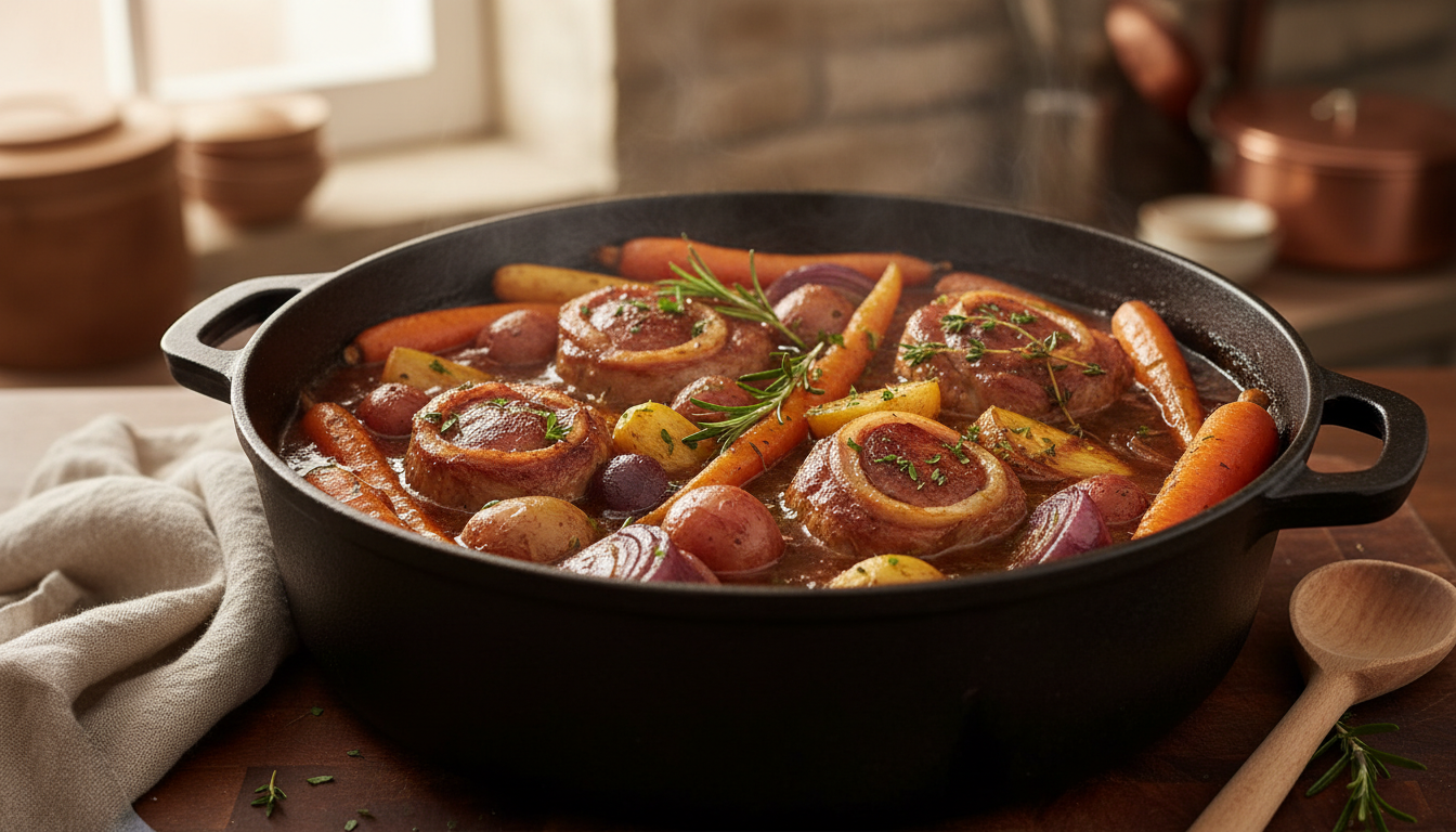 découvrez notre recette de porc fondant en cocotte avec une sauce parfumée, le plat hivernal parfait pour sublimer légumes et viande et réchauffer vos repas en famille.
